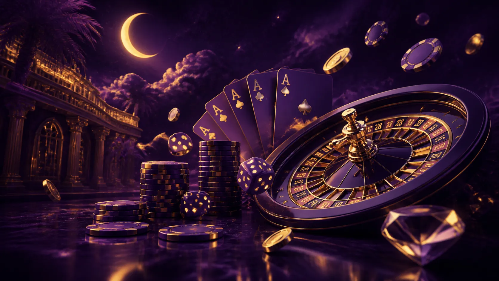 Luxurious casino-themed hero banner for Nightluck with neon and poker elements